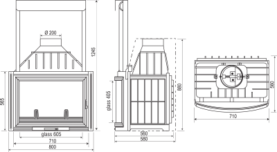 Чугунная топка Seguin Panoramic 3 стекла, прямой и изогнутый фасад (левая или правая) 