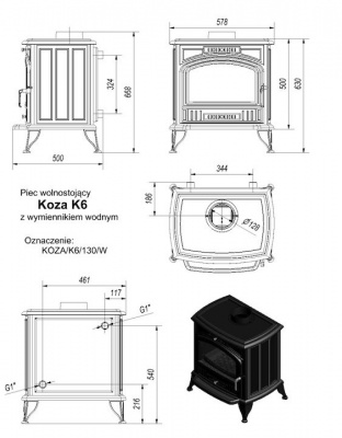  Чугунная печь Kratki Koza K 6 W (c водяным контуром)